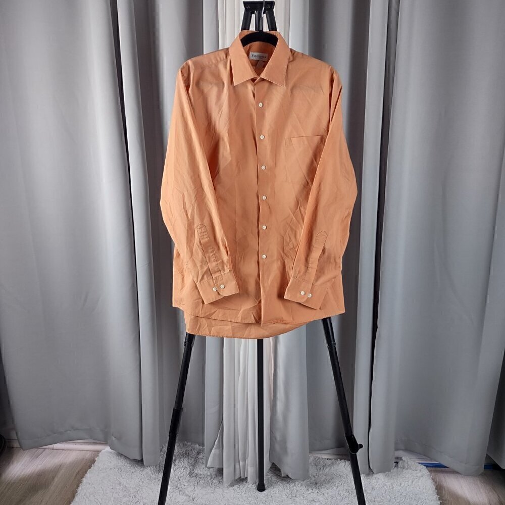 Van Heusen Men's Orange Cotton Blend Button Down Size Large 16 (34-35)